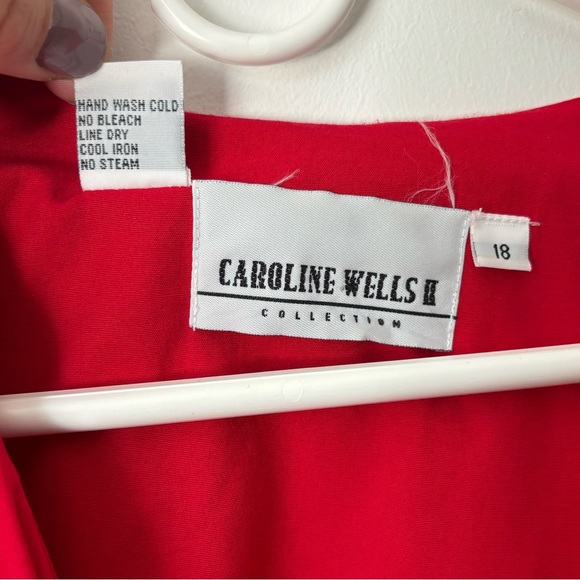 Vintage Caroline Wells Red Ruffle V-neck Dress - Picture 11 of 11